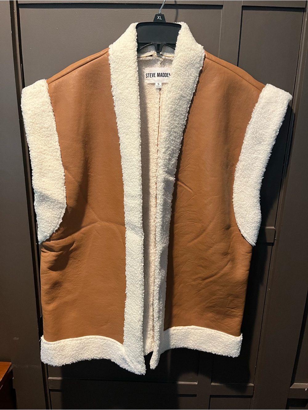 Steve Madden Tan Faux-Shearling Trim Open Vest Size SMALL New